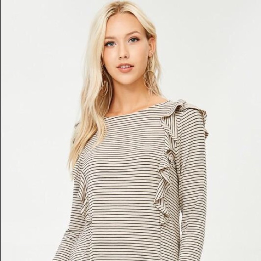 Comfy Striped Ruffle Tee